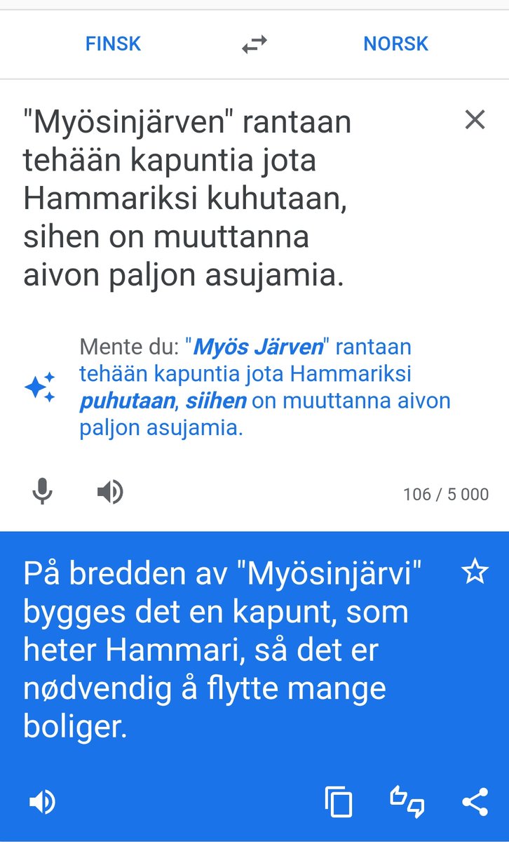 Er Hammariks ein skogfinsk (/savo) variant av standard finsk translativ (-iksi)?
Altså heiter byen Hamar for Hammari på skogfinsk?
Og Mjøsa for Myösinjärvi?