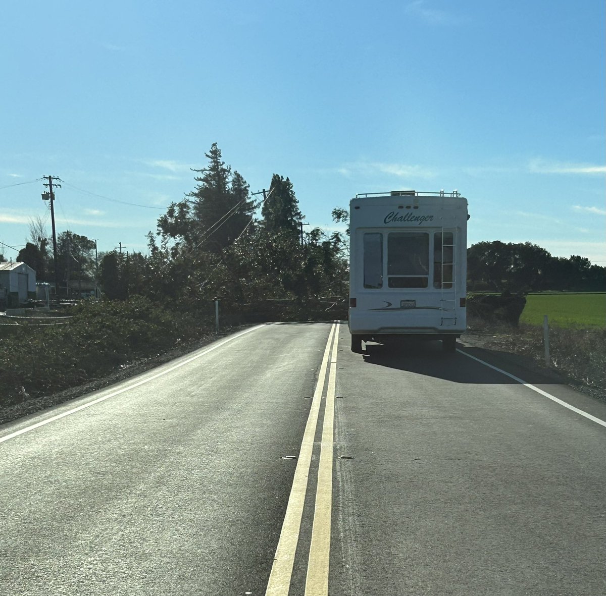 Alert: Twin cities road is closed by a fallen tree (brought the power line down too) ~ 1.5 miles west of I-5. #RoadClosureUpdate #twincitiesroad