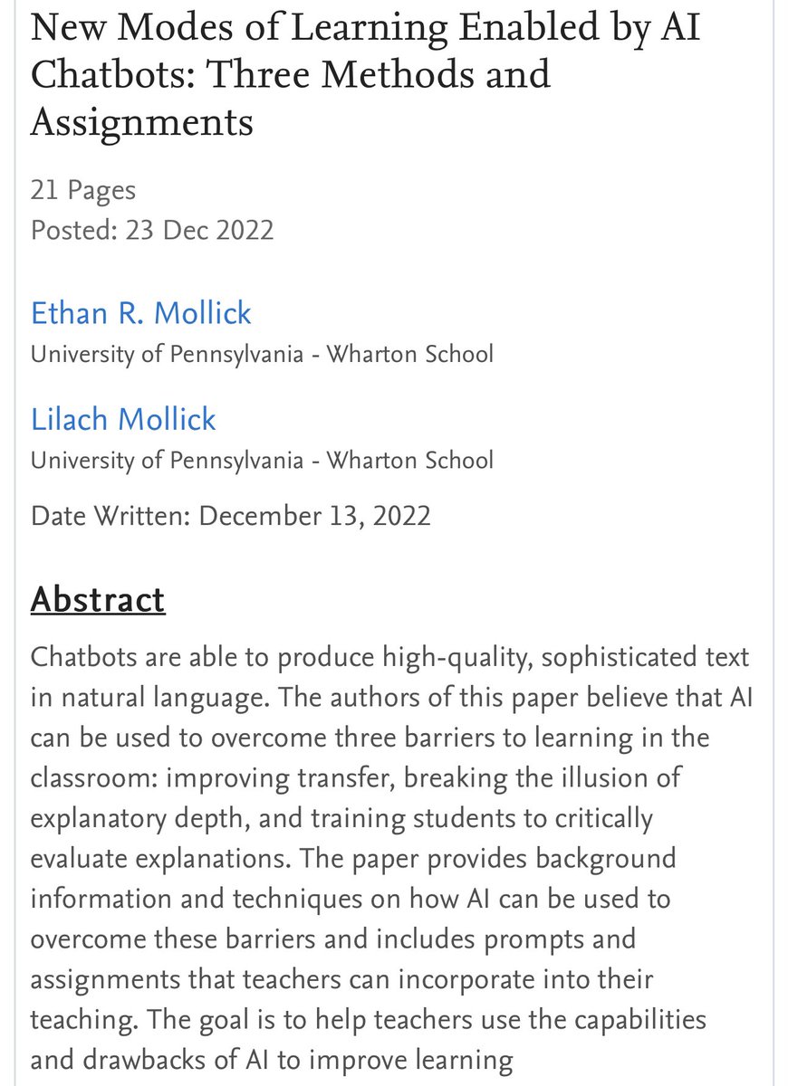 The first full semester in a post-ChatGPT world is about to start. And while instructors have reasons to be worry about the downside of AI, it has tremendous potential as well.

We have a paper showing some of these benefits, with exercises you can assign. papers.ssrn.com/sol3/papers.cf…