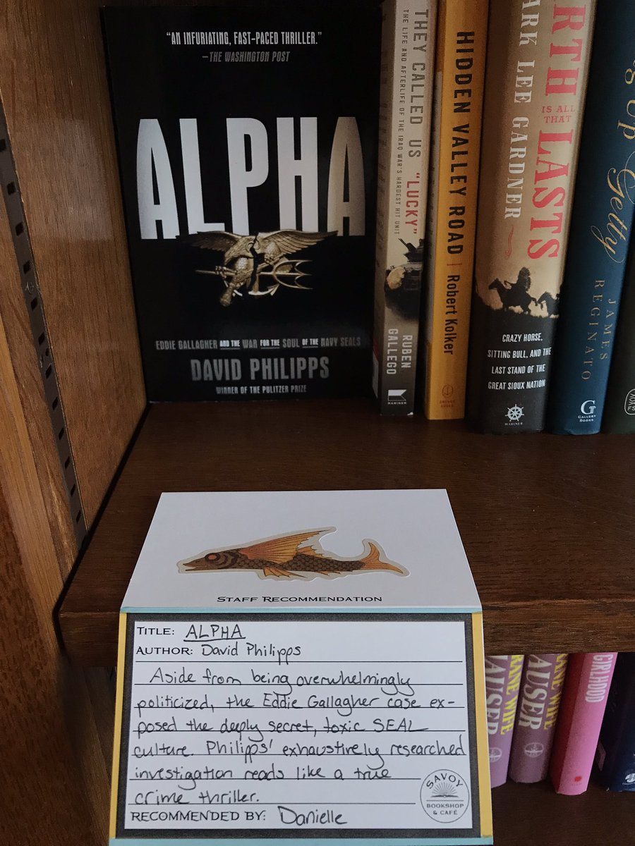 recdyourbook's tweet photo. Hi, @David_Philipps! Alpha was one of my favorite books last year. I recommend it every chance I get at Savoy Bookshop &amp; Café, and I wrote a staff picks shelf-talker to encourage our customers to find it on their own. https://t.co/oP3HsCZq5t