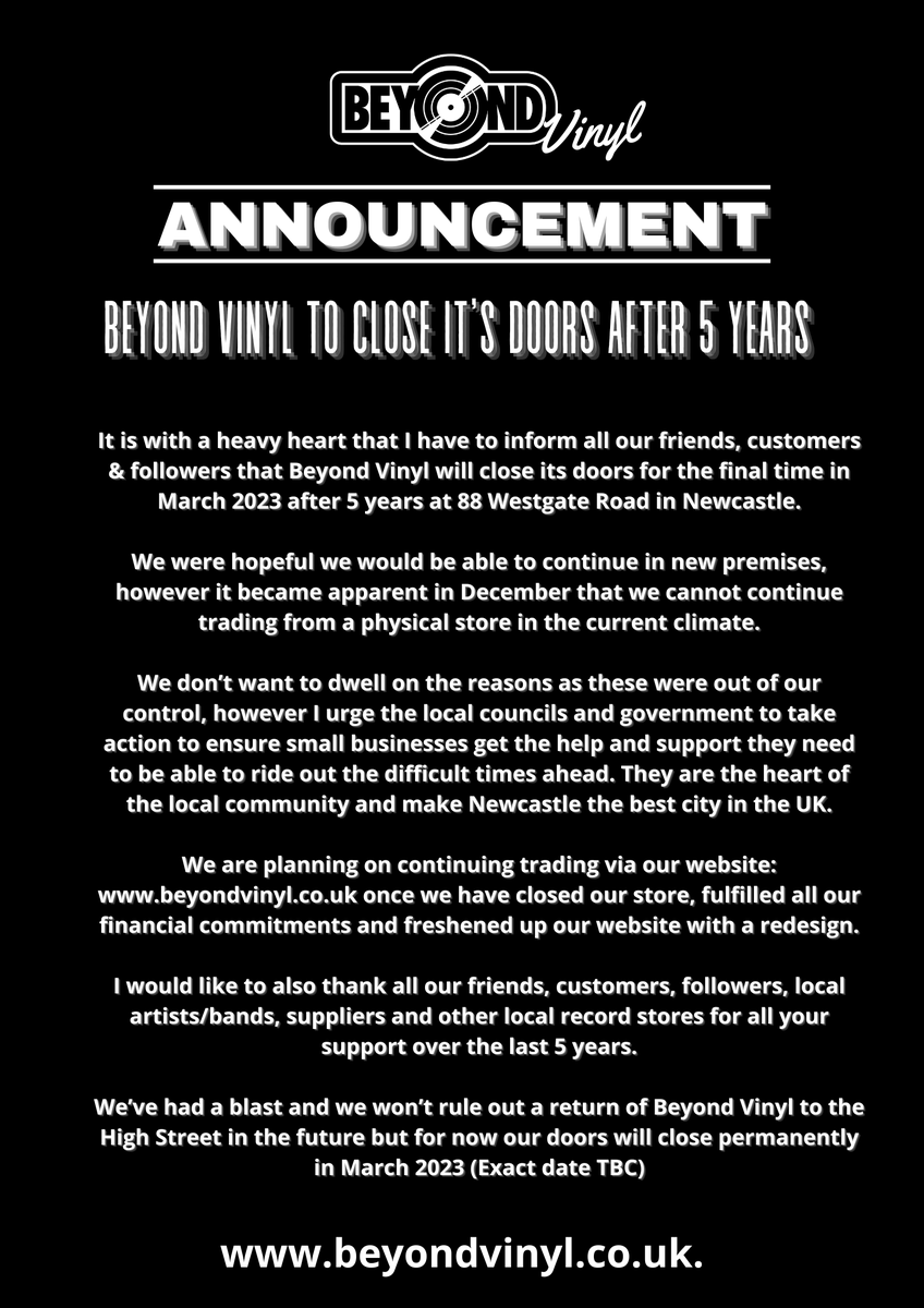 beyond_vinyl's tweet photo. IMPORTANT ANNOUNCEMENT!

#recordstore #recordstoreday #beyondvinyl https://t.co/MYwFhDpFCz