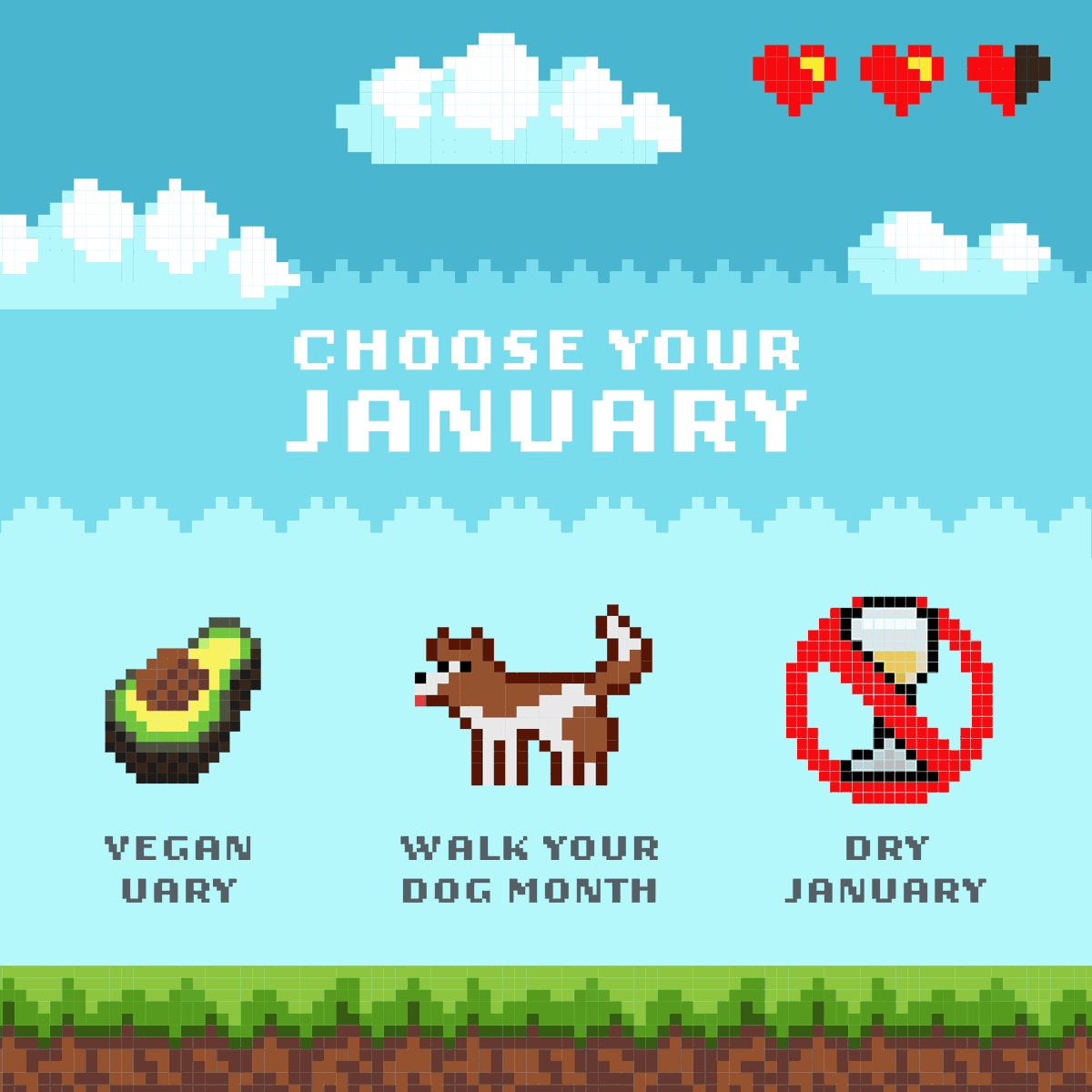 It's time to choose your January - what'll it be? 🥑 🐶 🚫 

#veganuary #walkyourdogmonth #dryjanuary #2023