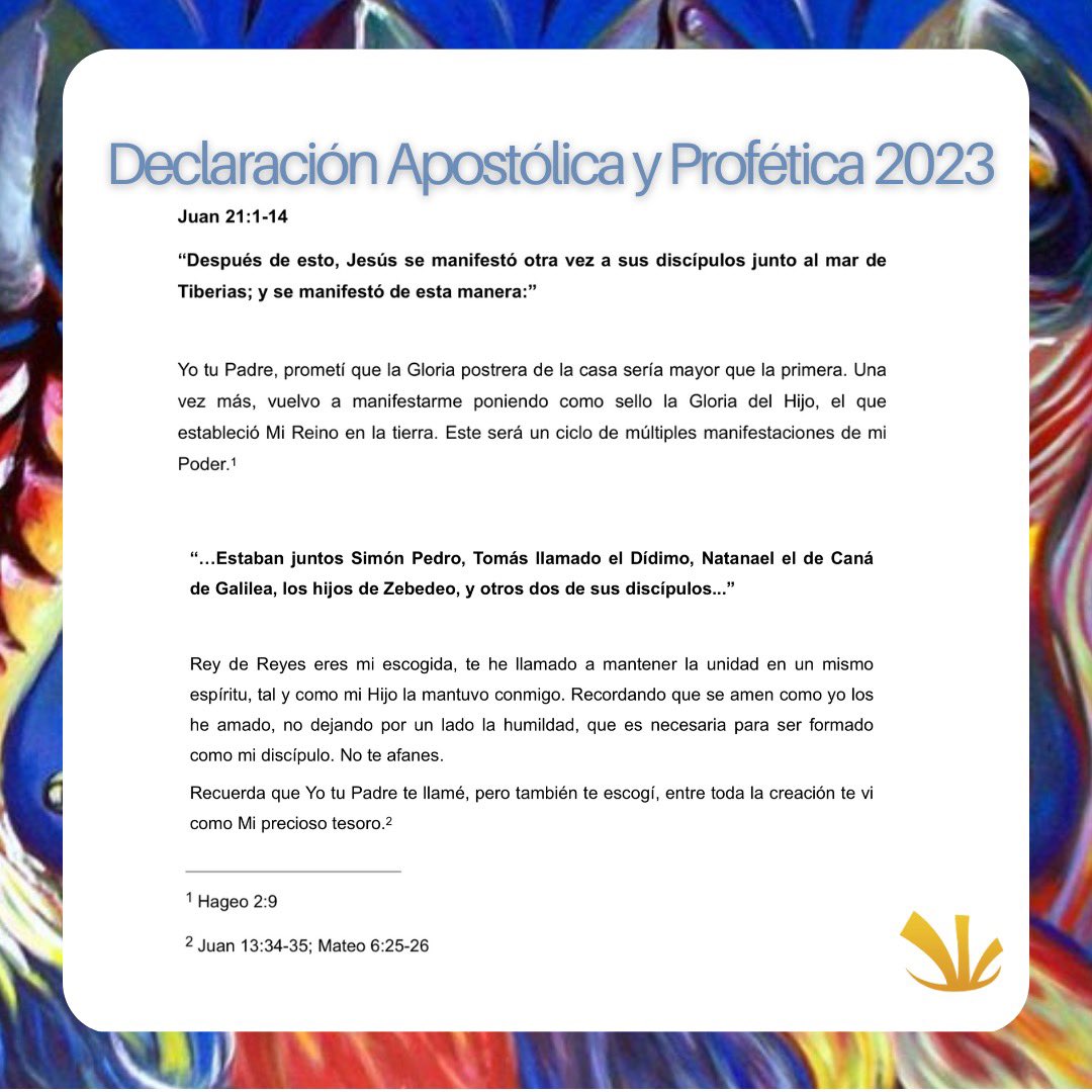 igreydereyes's tweet photo. El Padre nos bendice con un nuevo tiempo “2023 Año de las Redes Llenas” 🐟🙌🏻🏡👑

¡El Padre Reina y Suya Es La Gloria!

#Padre #DeclaraciónApostólicayProfética #2023 #MinisteriosReydeReyes #RDR https://t.co/fXyBGe2quH