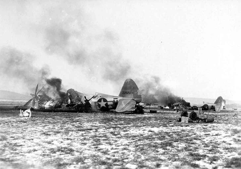 Planes of Jagdgeschwader 53 destroyed and damaged 40 Thunderbolts of the US 365th Fighter Group at air base Metz-Frescaty, France. Nonetheless, the damage was quickly repaired, replacements arrived within a few days to continue the attack on German positions. #WW2