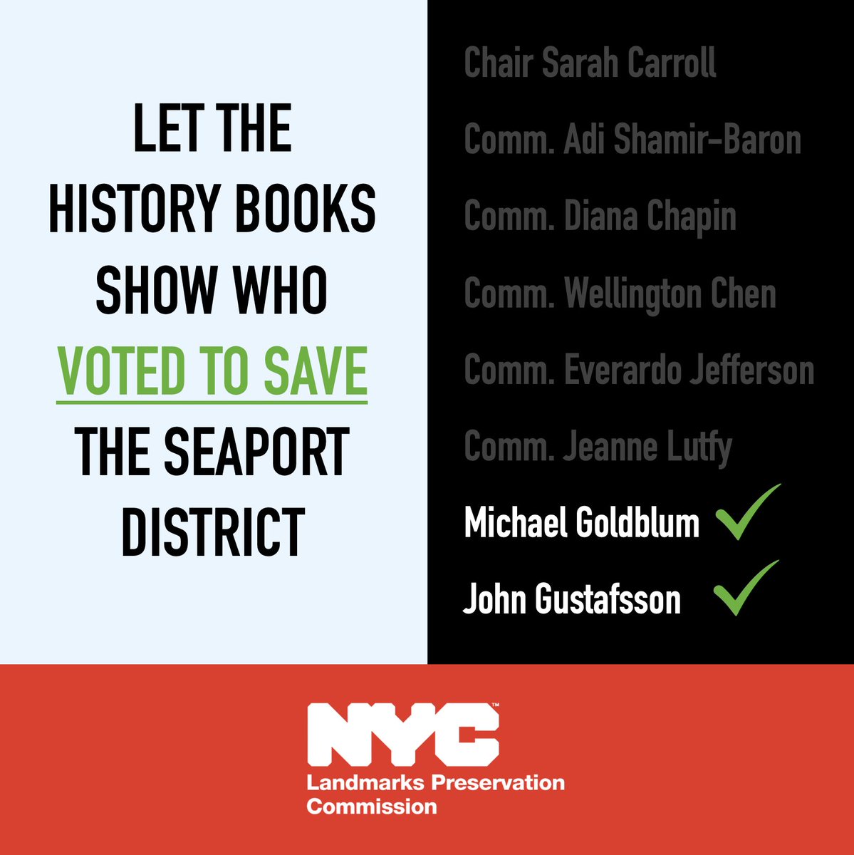 followmoneynyc's tweet photo. @nyclandmarks Board members who voted 'NO' on @SeaportMuseum 324 ft Tower:
Michael Goldblum
John Gustafsson
Voted 'YES':
Chair Sarah Carroll
Comm. Adi Shamir-Baron
Comm. Diana Chapin
Comm. Wellington Chen
Comm. Everardo Jefferson
Comm. Jeanne Lutfy
#ChangeLPC #NYClandmarks https://t.co/VXMNguK0sA