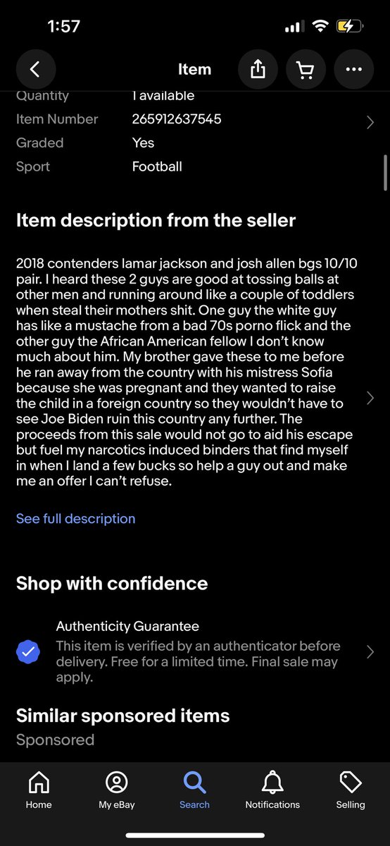 Lemizzy's tweet photo. The craziest eBay listing of all time https://t.co/TB6lyK13s6
