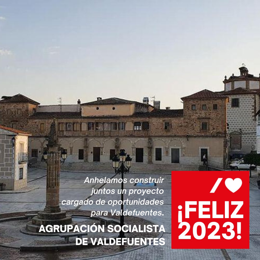 PSOE_VALDE's tweet photo. ✅ ¡¡Feliz 2023!!

Desde el anhelo de construir juntos un proyecto de futuro cargado de progreso para #Valdefuentes, la agrupación socialista os desea un feliz año nuevo! https://t.co/zZnjmivIQY