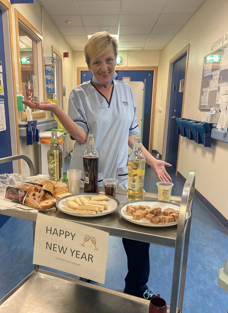 #team203 celebrating New Years Day with a trolley full of traditional treats for all the patients, visitors and each other. #NewYearsDay2023 #shortbread #tablet #fudge #celebratingwithpatients #patientcentredcare