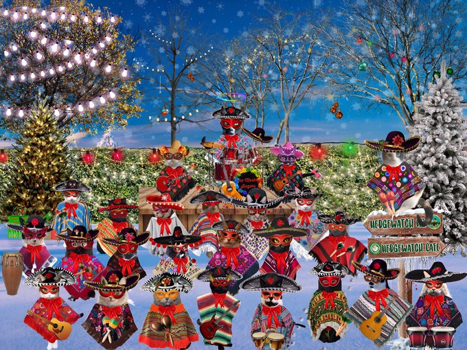 TheMeowmasked's tweet photo. We're breaking off from our hectic Christmas panto season (twice nightly at a venue near you!) to wish our friends a happy new year! And though tbh any auld acquaintances could be behind those masks, cross your paws band, in, out &amp; in again &amp; 1,2,3 ...
https://t.co/KnnfvELJif https://t.co/uLbgzaSVxC