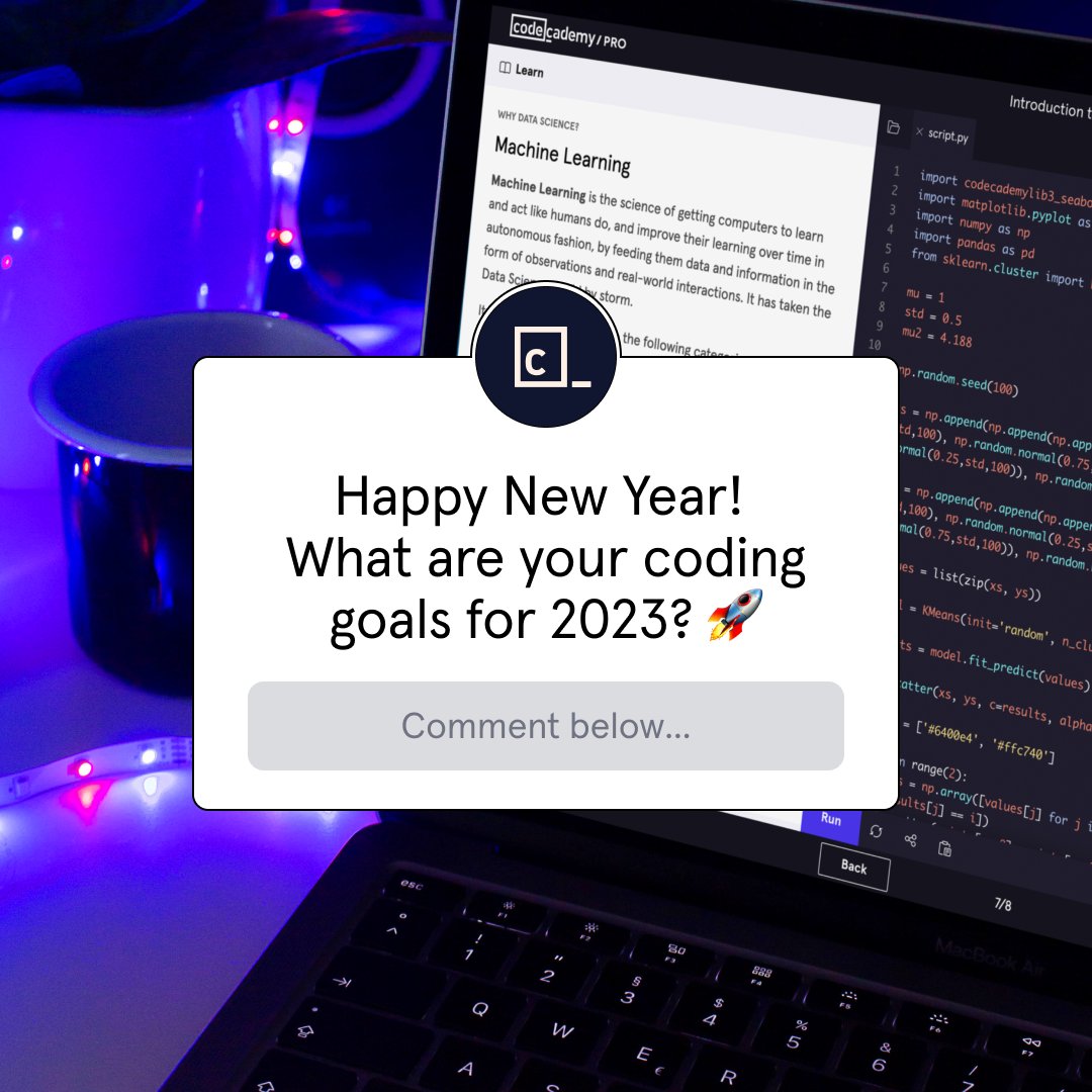 Codecademy's tweet photo. Drop your resolutions in the replies! 🚀✨ https://t.co/HEtmKwlKAl