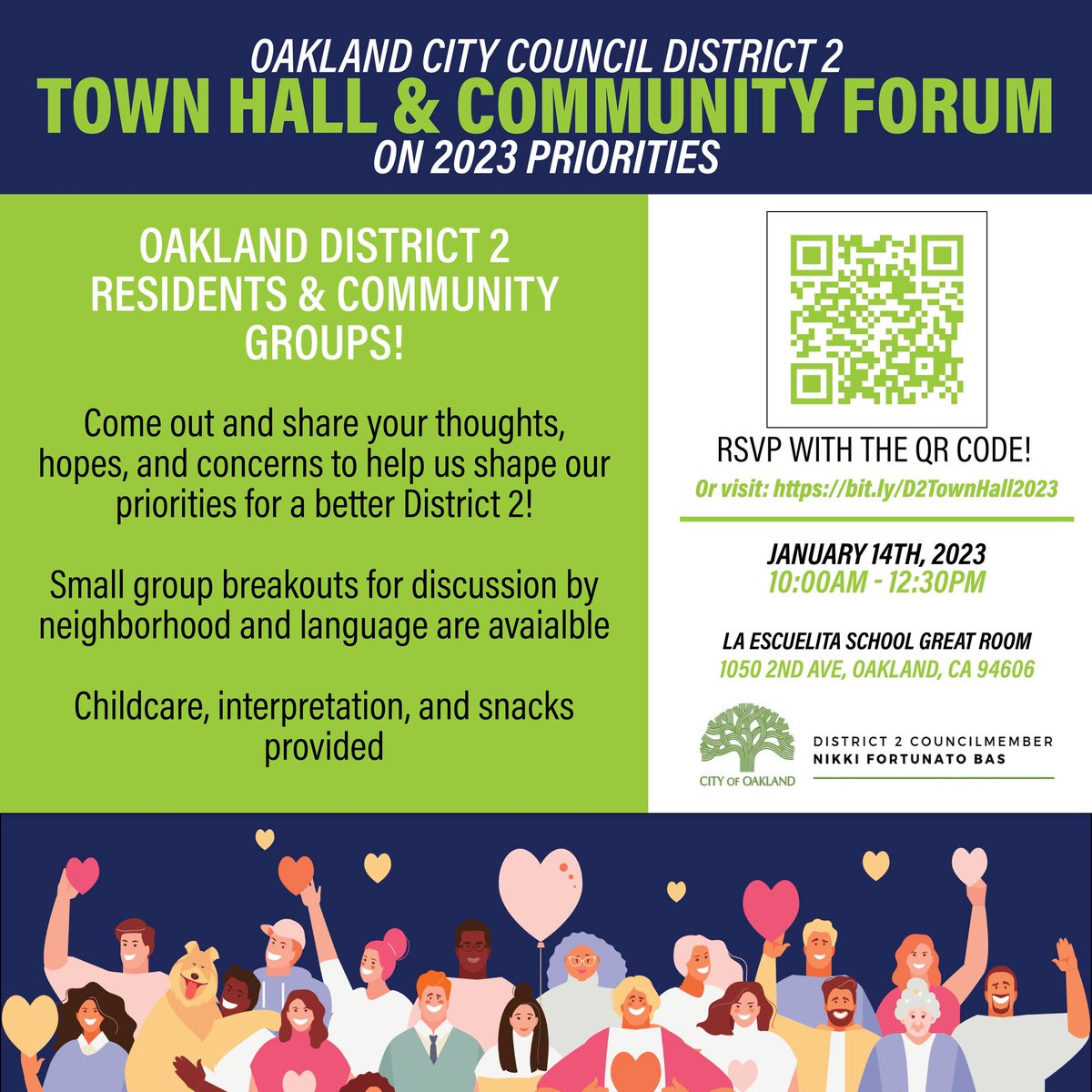 Nikkiforallofus's tweet photo. Welcome 2023! May this new year bring more opportunities for Oakland to achieve health, safety, equity & economic empowerment.
Join our District 2 Town Hall on January 14th to shape our priorities.
RSVP: https://t.co/DhqnclpVtz
#Oakland4AllOfUs #PeoplePoweredGovernment #OakD2 https://t.co/jrZH3CObO9