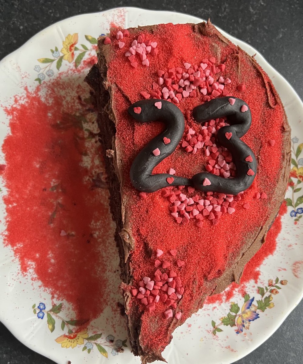JosieAllan4's tweet photo. My ‘Happy New Year’ 🎉chocolate 🌱celebration cake, that I made, looking like the profit of ☠️💀misery, blood and doom…😨
#vegan #glutenfree #2023 #HORRORCAKE https://t.co/7xT3q0RGeN