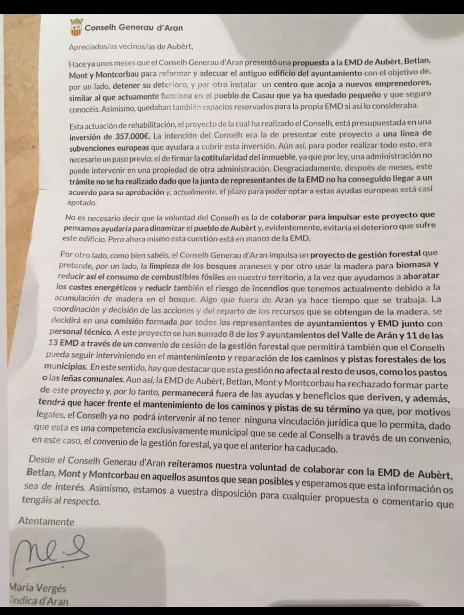 arreperveri's tweet photo. Eth @conselharan enviant ua carta amenaçadora as vesins de Aubèrt, ath madeish nivèu qu'es Corleone de Mario Puzo.
@unitatdaran demanant eth "pizzo" as vesins, son era "cosa nostra" aranesa. https://t.co/vTYpbsg7WL