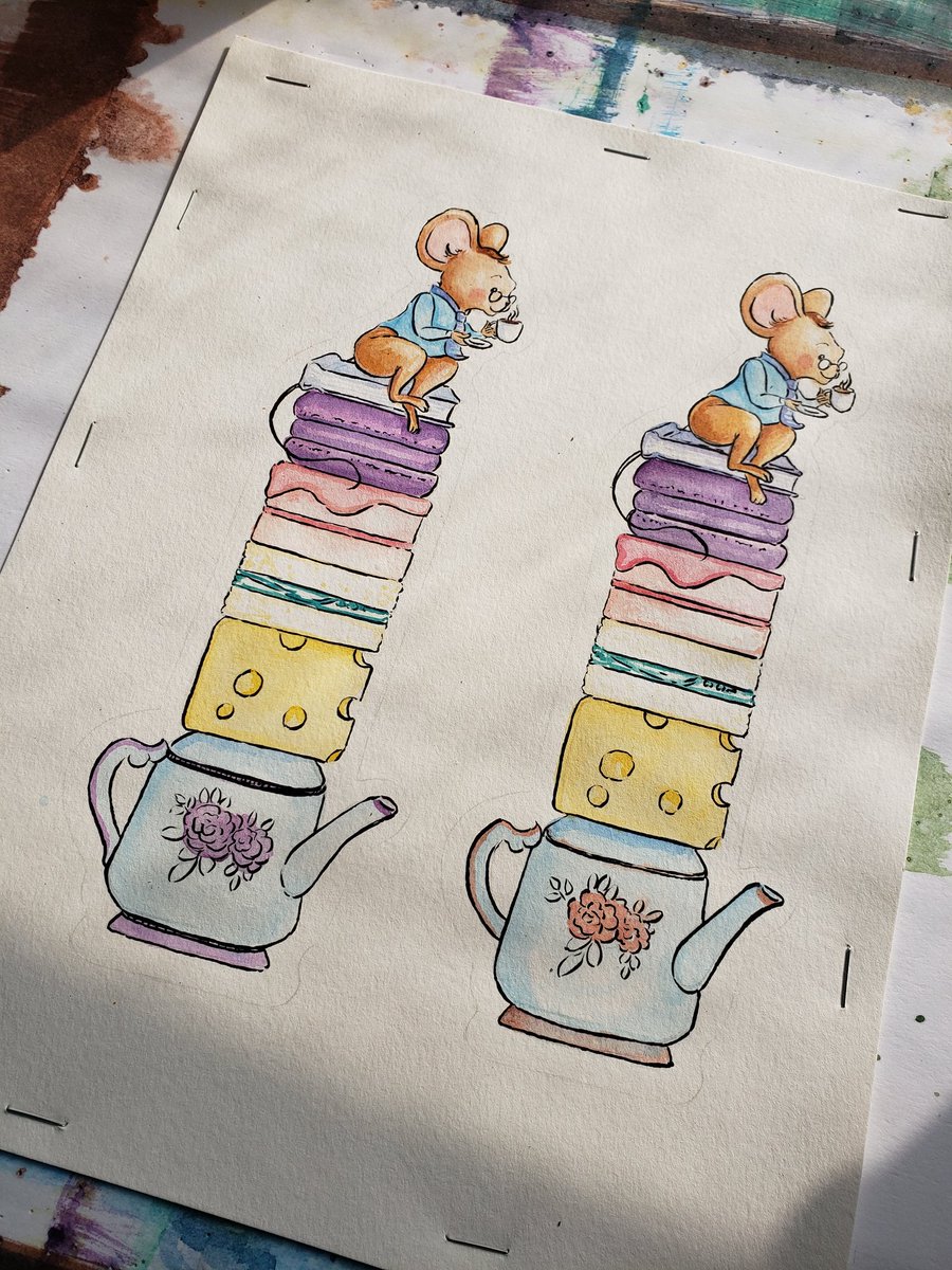 These will be made into bookmarks for the #bookmarkproject 2023 fundraiser. I had sketches of this little mouse fellow in my sketchbook and decided to put him on a stack of my ❤ things.

#artmakesmehappy