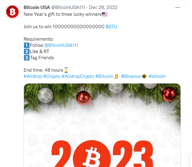 BitcoinUSA111's tweet photo. New Year's gift winners will be announced

@is350250 
@samourai8723 
@Kenstaro8 

If you are a winner, please let us know your BSC Wallet address
#Airdrop #BinanceSmartChain #Giveaway #Bitcoin https://t.co/nrIj4We8wJ