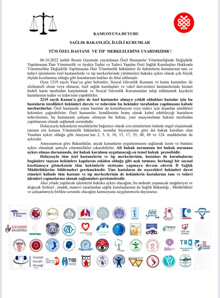 “”SAĞLIK BAKANLIĞI, İLGİLİ KURUMLAR
TÜM ÖZEL HASTANE VE TIP MERKEZLERİNE UYARIMIZDIR !””

#MedipolYönetmeliğineHayır 
#SerbestHekimlikHakkıEngellenemez