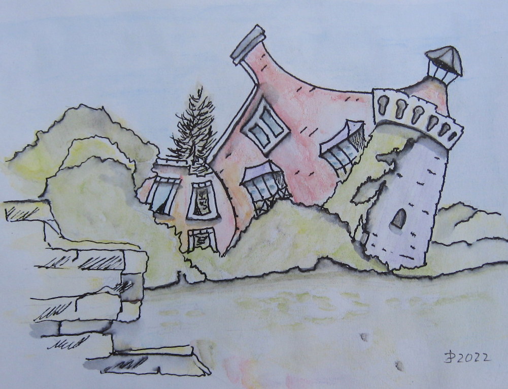Caricatecture's tweet photo. A fun take on Scotney Castle, Kent, England
#art #watercolourpainting #scotneycastleNT #historical #castle #supportumanartists #caricatecture https://t.co/hwDGdkwP8s
