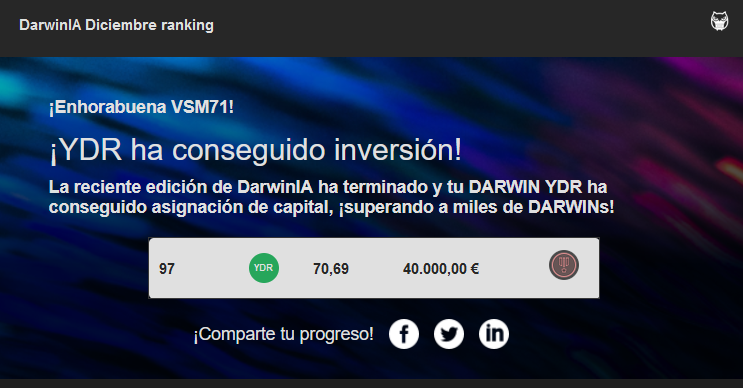 Vsoler2309's tweet photo. Por fin logro uno de mis objetivos. Mi Darwin #YDR consigue asignación por primera vez. Atrás quedan las correlaciones (yo me entiendo).
Contento y a la vez con la incertidumbre de, ¿a partir de ahora, que?
Todo un reto. Comenzamos 2023
FELIZ AÑO
YDR 2022 ➡️ +3'27%

@Darwinex_es https://t.co/lxl8O7ZMXV