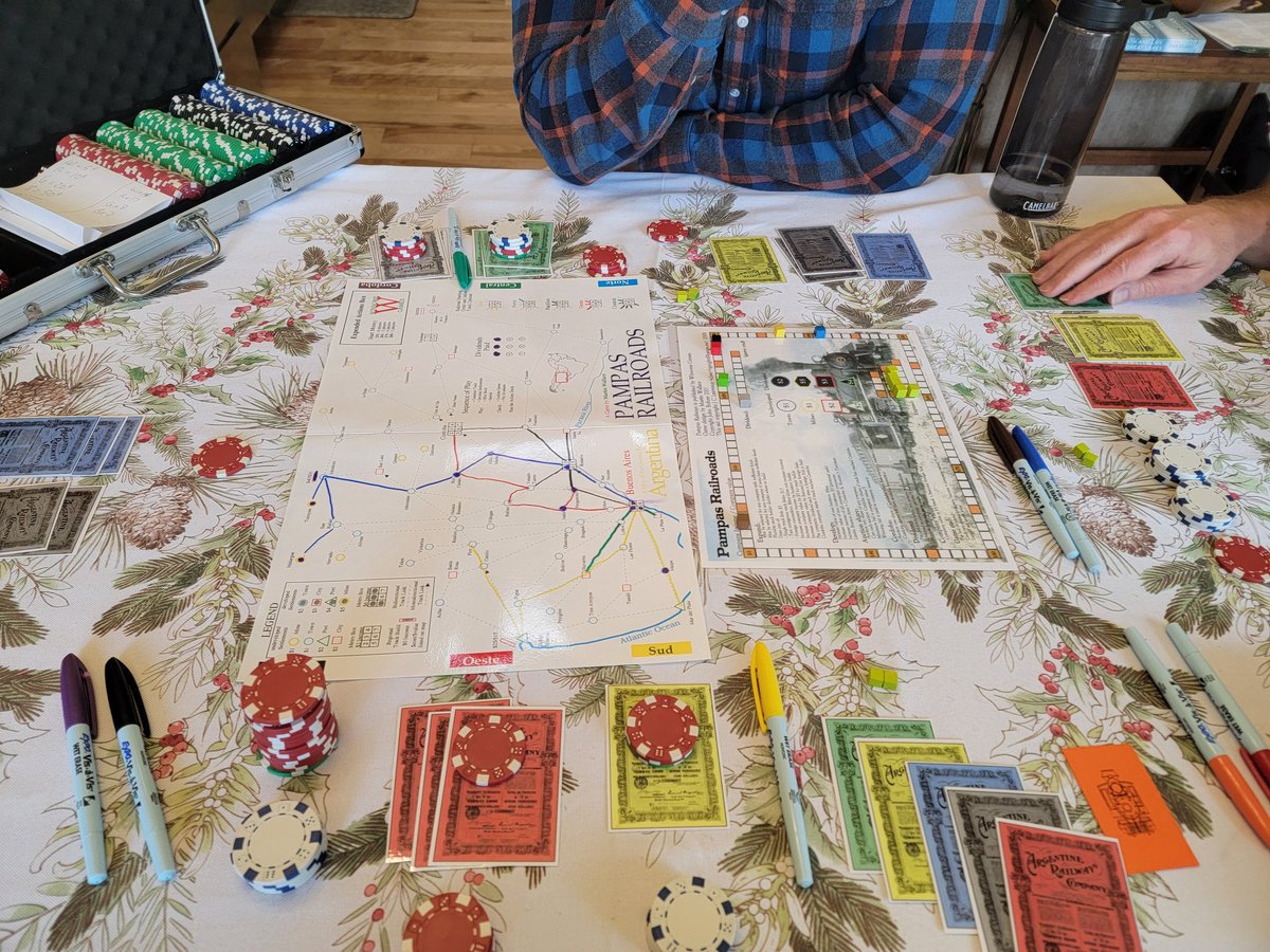 GameMadison's tweet image. Pampas Railroads!!  Old school Martin Wallace cube action from #Winsome.  With Pete, Eli, Jeff, and Rob
