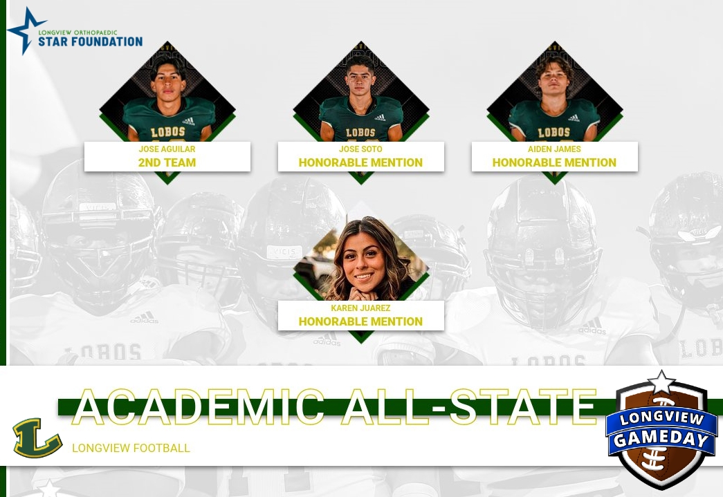 ETX_Gameday's tweet photo. 4 more Lobos round out the Academic All-State Team!
Congratulations!
Jose Aguilar (@JoseAguilar___)
Jose Soto
Aiden James
Karen Juarez (@karenjanette10)

@coachjohnking 
@LongviewISD https://t.co/UgL8AhPQvC