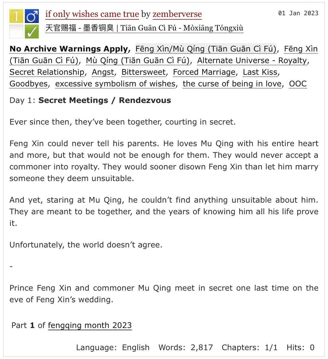 zemberverse's tweet photo. First day of #FQMonth23 :)
- day 1: secret meetings / rendezvous
- T, 2.8k, no warnings apply
- secret relationship, angst, goodbyes
https://t.co/3AF79bGZdR
#FQMonth #fengqing https://t.co/X7K34GPfiF