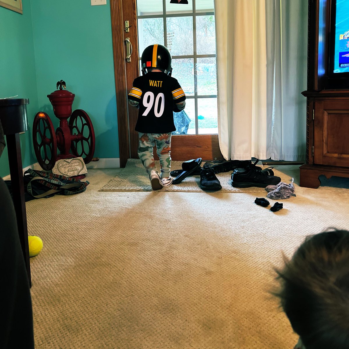 K_laaaLynnn's tweet photo. My little football lover. Love dinos and @_TJWatt 🖤💛 https://t.co/5QsflUglnS