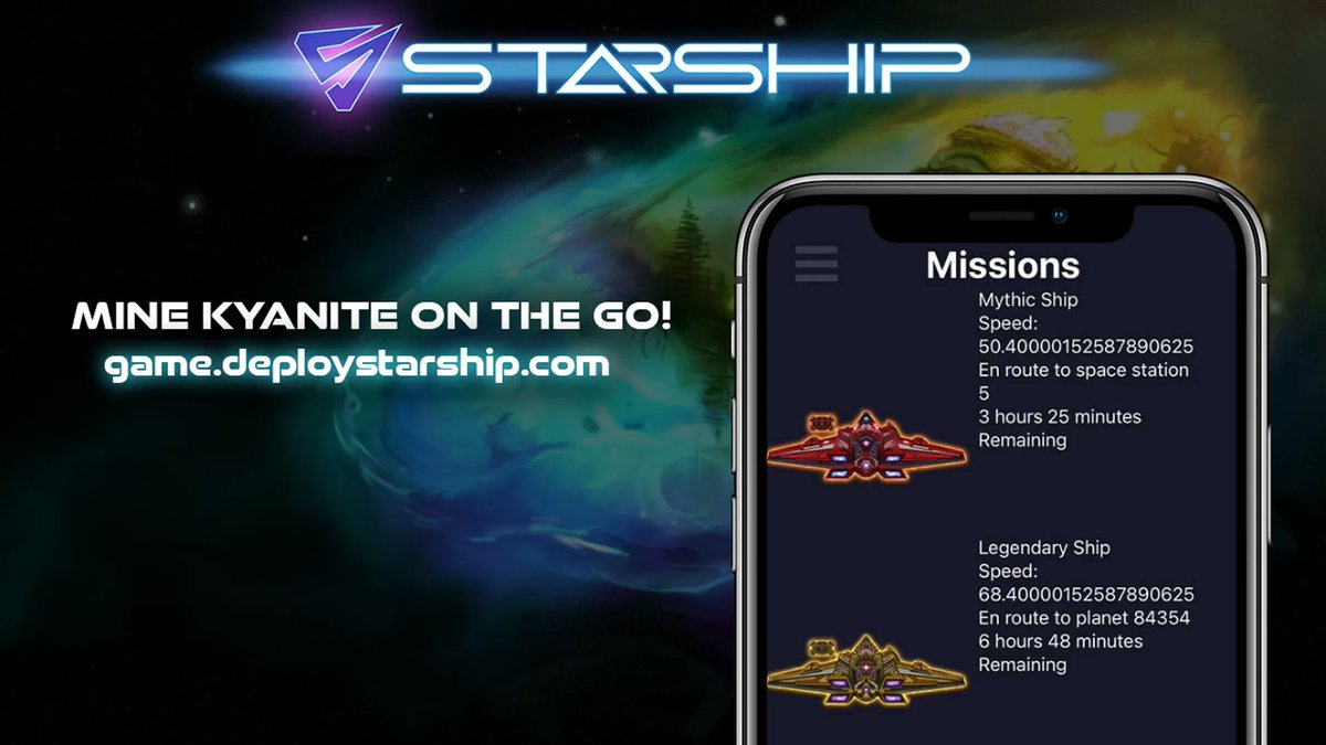 DeployStarShip's tweet photo. Did you know?

The StarShip #NFTGame features mobile support, so you can mine Kyanite from anywhere, at anytime!

Play the StarShip NFT Game now: https://t.co/te1eHYfdoX

#DeployStarShip #PlayToEarn #GameFi #WAXP https://t.co/et7QNALZkx