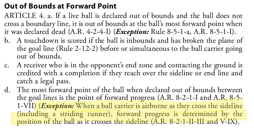 TheHoundBAMF's tweet photo. @joelklatt @GeorgiaFootball Bower's did NOT get that 1st down. Per NCAA rulebook: When going out of bounds the spot is marked where the BALL is when it crosses the boundary, not when the player is down or out of bounds. Also it was ruled short on the field. https://t.co/fLLSntBTlz