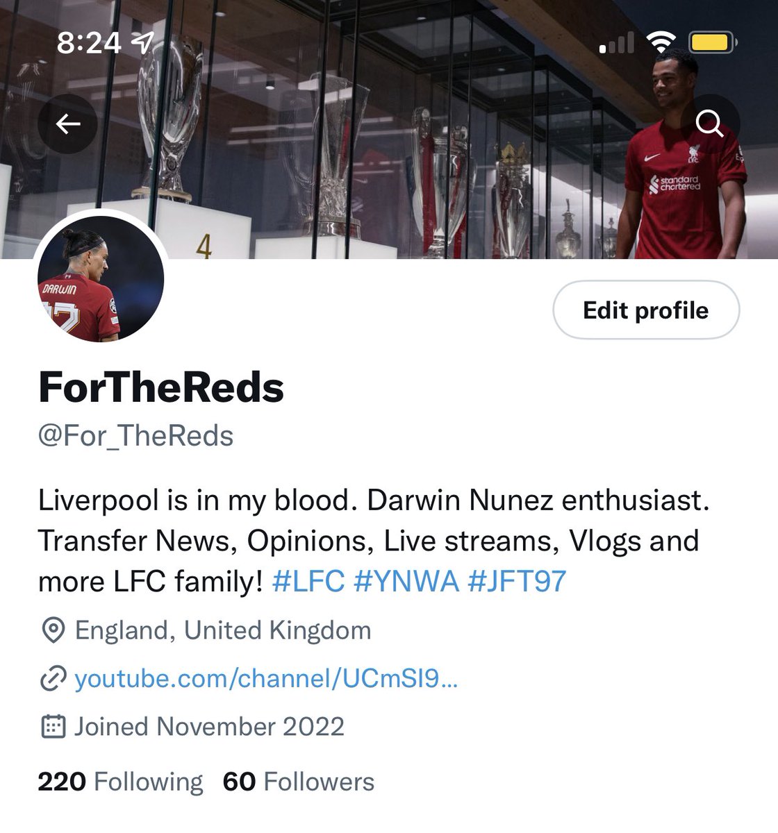 Massive Thankyou for 60 followers LFC family! #LFC
