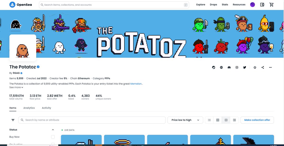 altersaber77's tweet image. Honestly, I never expected the 3 eth, I think I'll have to look for a tattoo artist and the area where I'll get tattooed these weeks,@Memeland potatoz doing brrrrrr,I can only say I'm bullish memeland ecosystem #potatoz #NFTCommunity