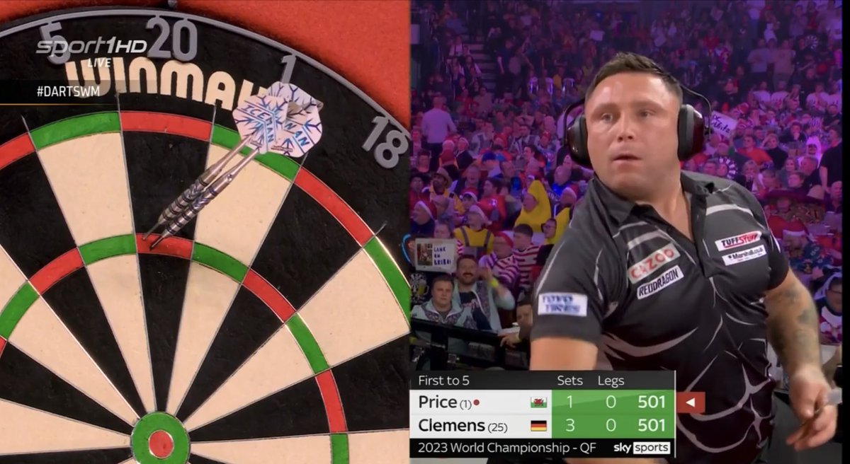 dirk_adam's tweet photo. Kannste Dir nicht ausdenken. The Iceman gegen The German Giant und jetzt auch gegen das Publikum. 🎯 PS: Gerwyn Price ist jetzt Micky Maus. 😂😂😂 #DartsWM #AllyPally https://t.co/qxl0c5RNAh