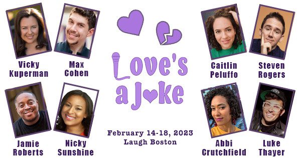 vickykuperman's tweet photo. Perfect Valentine’s or Galentine’s night out 😂 🎤 💜 💔 

Couples will relate
Singles will feel vindicated 

#LovesAJoke returns to @LaughBoston Feb 14-18.

Laughs from the country’s funniest comedy couples. 

https://t.co/XHMHEpShGM https://t.co/011uJ1kB7N
