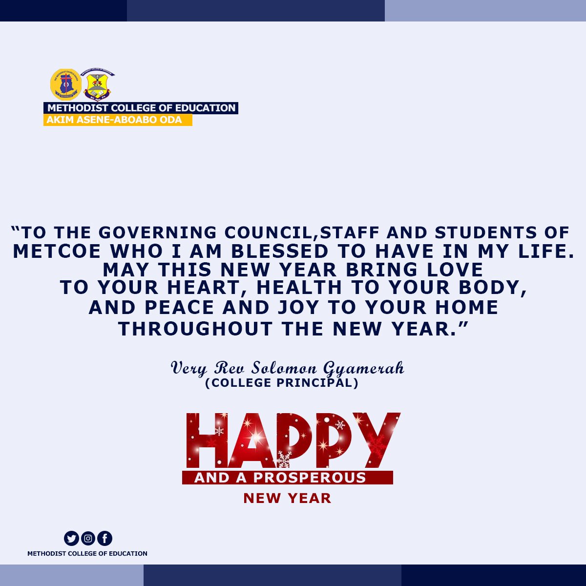 Metcoe_campus_'s tweet photo. METHODIST COLLEGE OF EDUCATION wishes you a Happy and a prosperous New Year 🥳🎉 https://t.co/dv8LQwK8Vf