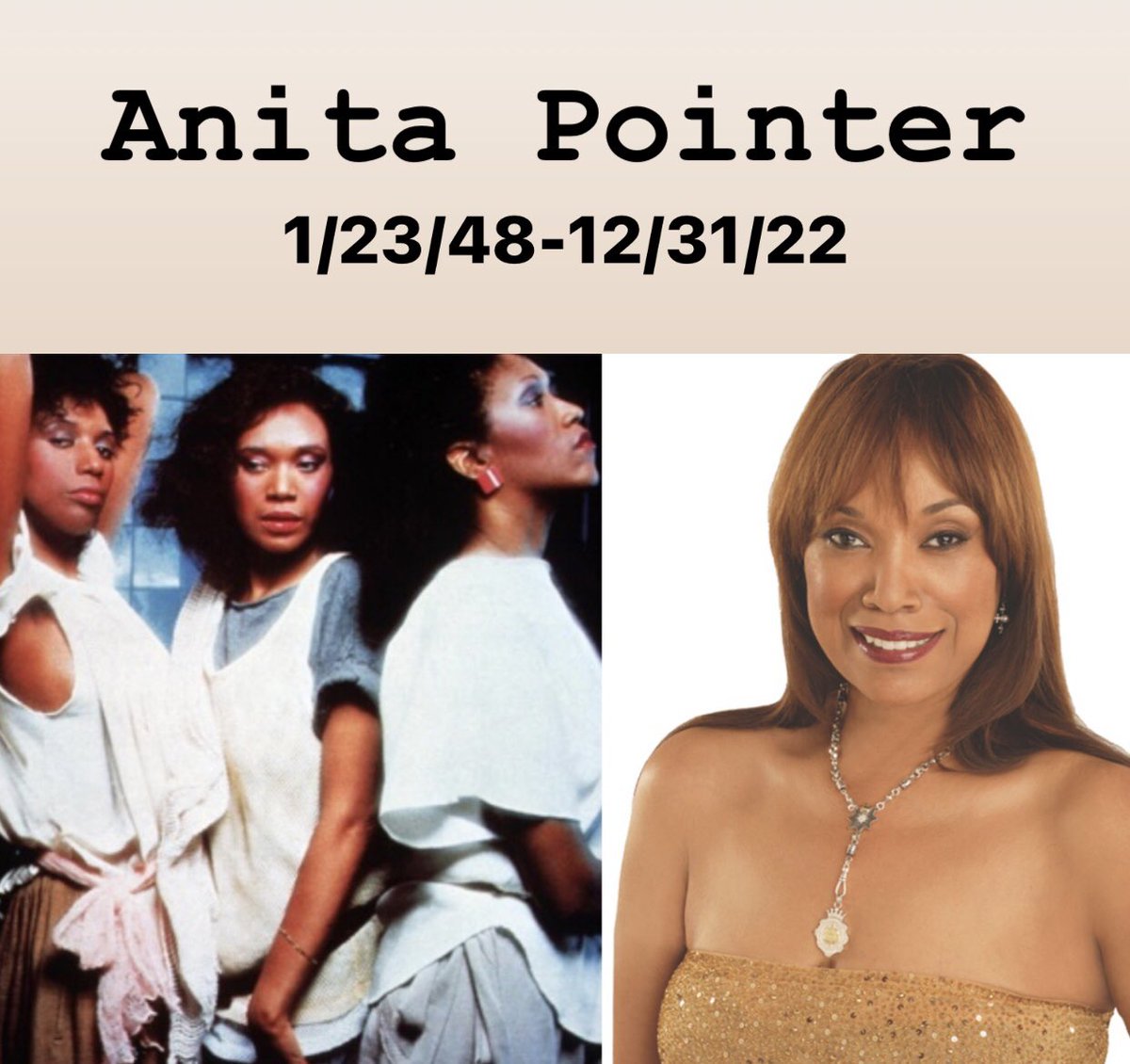 80sThen80sNow's tweet image. Born Anita Marie Pointer on January 23rd 1948 in Oakland, CA., this Singer Songwriter Was One of the Founding Members of the Sensational Music Group “The Pointer Sisters.”

#AnitaPointer #ThePointerSisters #PointerSisters #Music