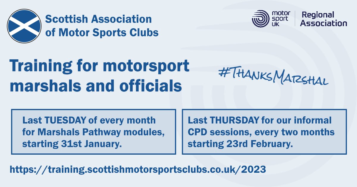 Training for motorsport marshals and officials …aining.scottishmotorsportsclubs.co.uk/2023 #ThanksMarshal