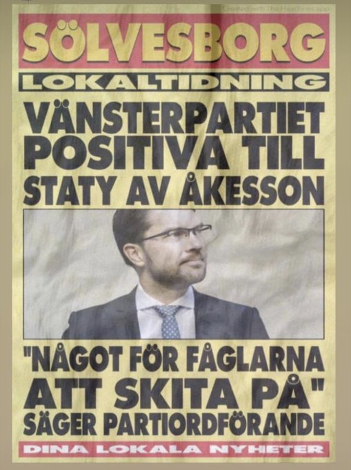 hogerkollen's tweet image. En staty av Jimmie Åkesson som fåglarna kan skita på. Det är lill-Jimpa värd!

#svpol #svepol #Sölvesborg #Sverigedemokraterna #svpolitik