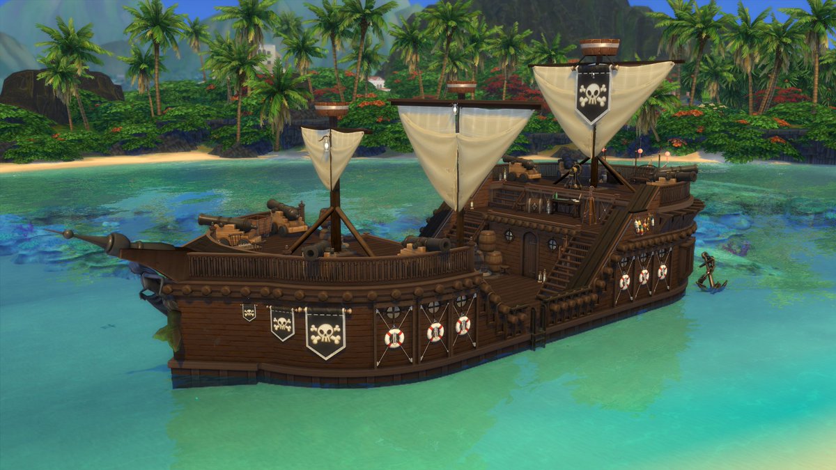 SimsilaSimrise's tweet photo. I built a pirate ship from scratch in #TheSims4 and the tool mod by @TwistedMexi was really helpful as always. Fully functional! https://t.co/70NITm3nDD
