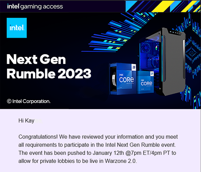KayInCrisis's tweet photo. Thank you @intelcanada for reaching out to me! We're registered for the #NextGenRumble2023
We'll be live on #twitch January 12th, 2023 at 6pm CT!
https://t.co/wWzsu8poCi
#gamer #gamergirl #CallofDuty #CallofDutyModernWarfare2 #CallofDutyWarzone2 #Warzone2 #Intel #intelcanada https://t.co/dRm3TkwmBI