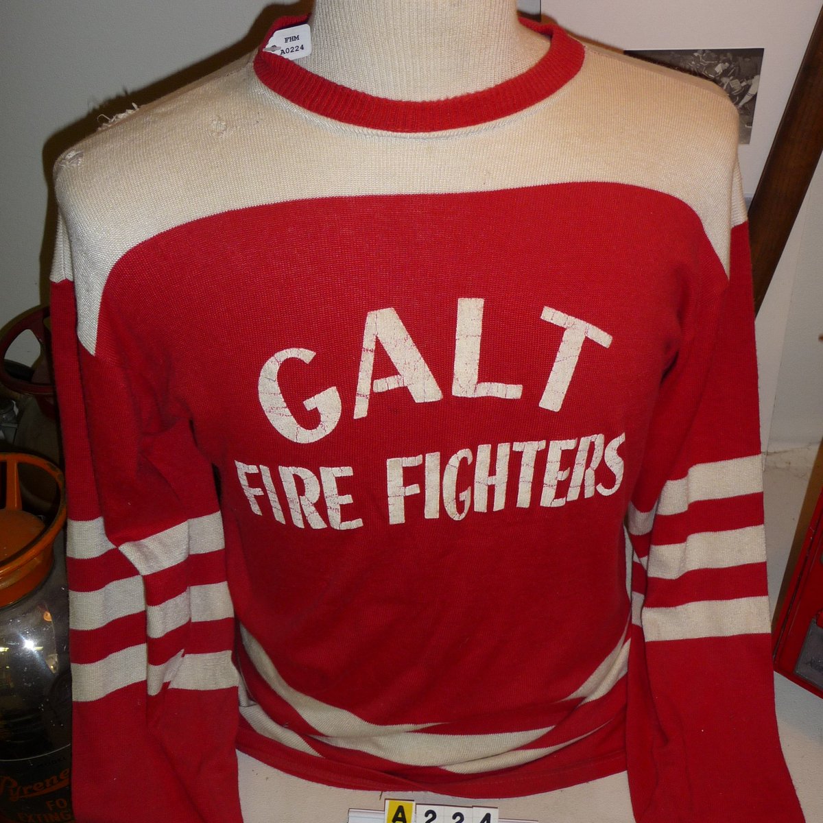 With the World Junior Hockey tournament taking place this week, we'd like to show that there is more to the museum than firefighter gear and helmets. Our collection also includes interesting clothing like this Galt Fire Department hockey sweater from the 1950s. <a href="/2023/">!</a>.worldjuniors