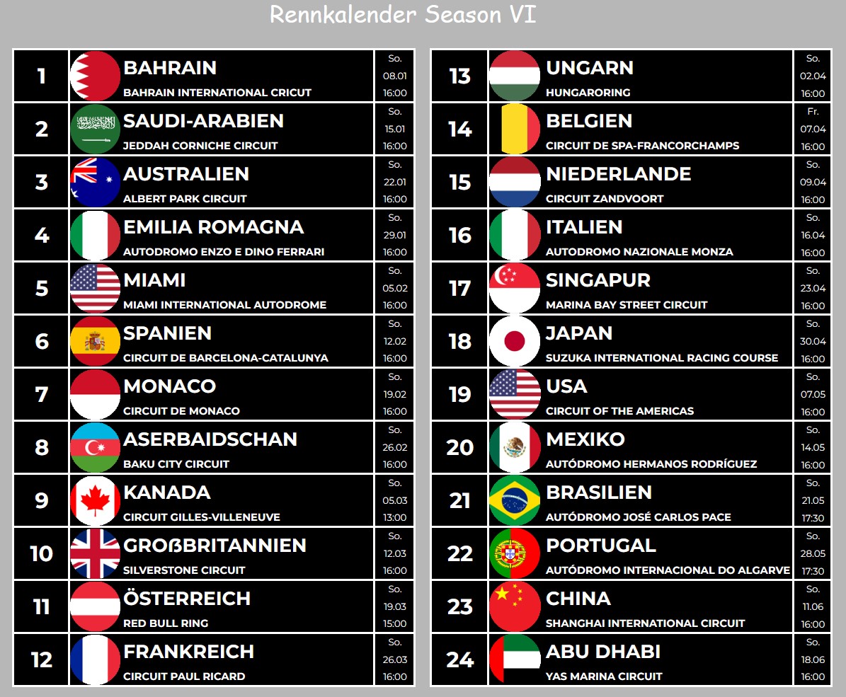 Liebe #F1 Freunde! Am 08. Januar 16 Uhr geht es endlich wieder los! Die #GloriaWM startet in die 6. Season! Ab sofort könnt Ihr euch bei mir im discord dazu bewerben! Anmeldeschluss ist der 05. Januar 12 Uhr. #f122game #twitch #twitchde #ad