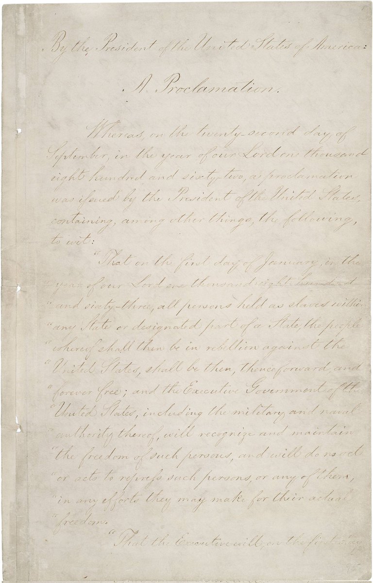 This day 160 years ago, Lincoln hosts the annual New Year's reception at the White House. Then he signs the Emancipation Proclamation. He says he's never felt as strongly about anything as he does about this action. Image courtesy U.S. National Archives. #EmancipationProclamation