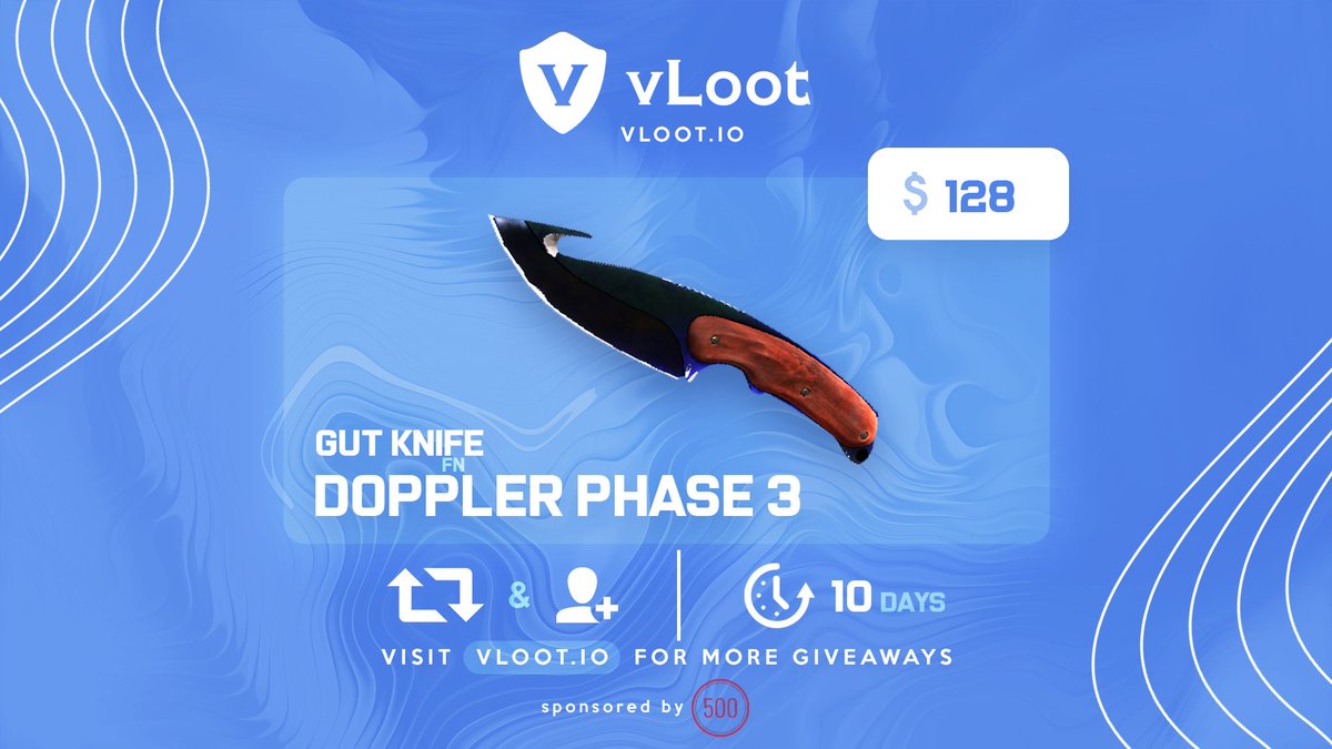 vloot_io's tweet photo. Gut Knife Doppler FN Giveaway🎁

To enter:

✅Follow @CSGO500 &amp; @vloot_io
✅Like and Retweet

Winner drawn in 10 days, good luck🥰

#CSGO #CSGOGiveaway #csgogiveaways #csgoskinsgiveaway #csgoskins #Giveaways https://t.co/roncBxqk8S