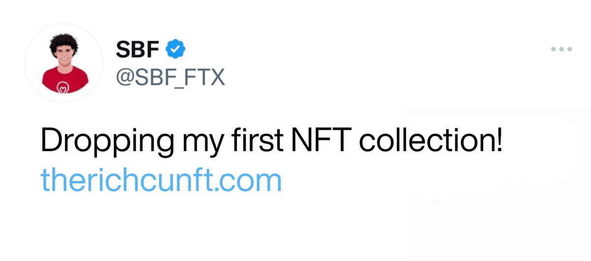 🚨 MINTING NOW! 🚨

SBF drops his first NFT collection. Grab a piece of CT history!

👉therichcunft.com/mint-sbf-v1/
💵Mint Price - 0.01 ETH

#NFT #NFTGiveaway #nftcommunity #NFTGiveaways #NFTmint #nftshill #Airdrop #NFTShills #Web3  #NFTFam #NFTHolding #ETH