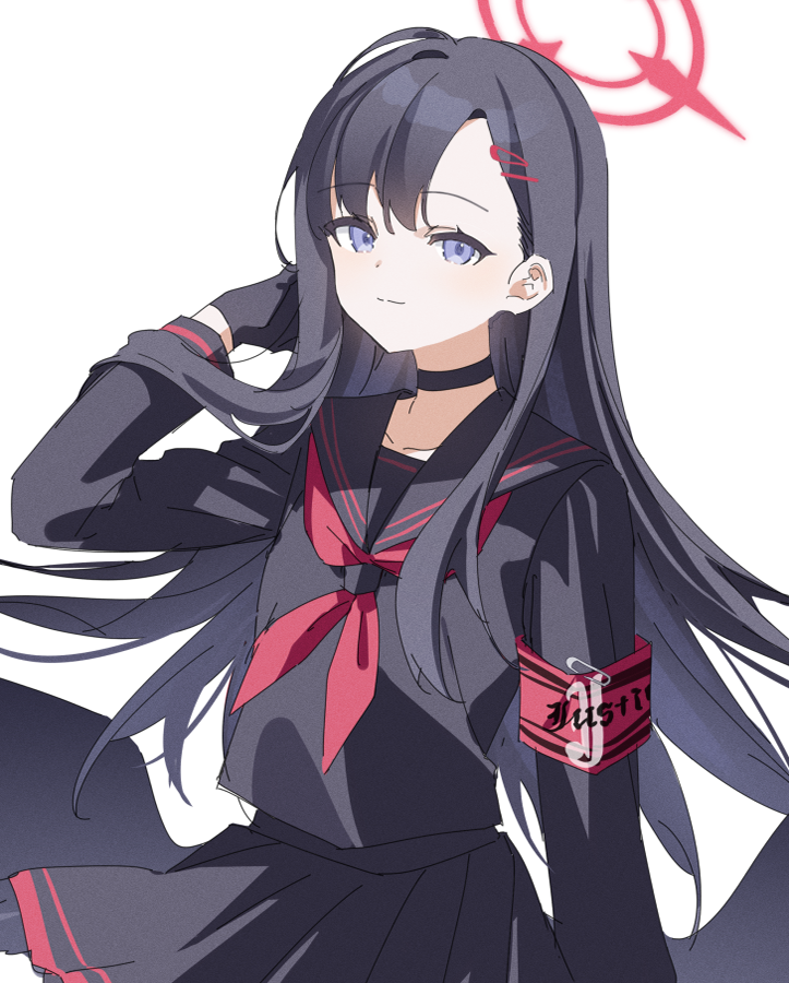 1girl school uniform solo long hair black hair armband gloves  illustration images
