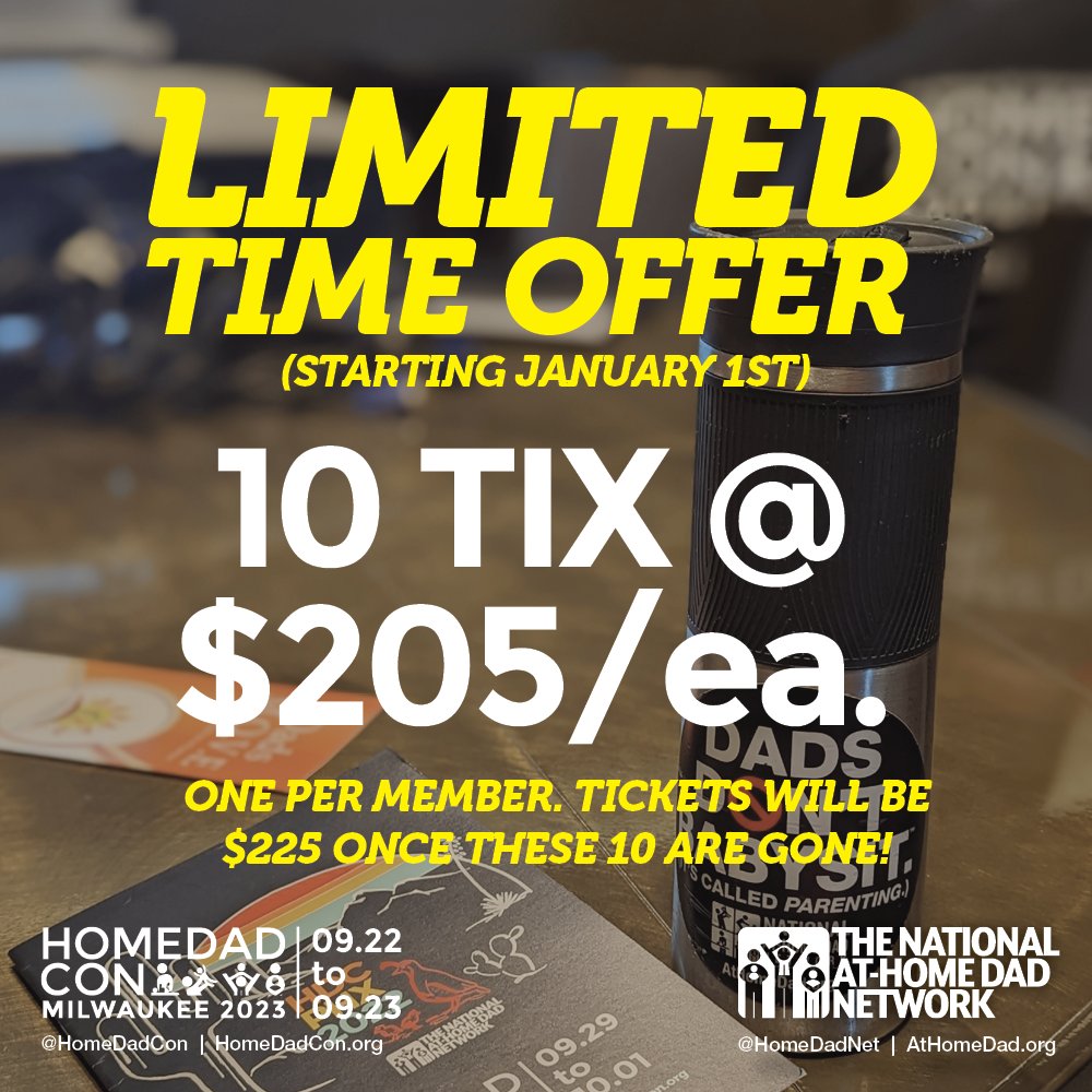 homedadnet's tweet photo. Only current members can buy a HomeDadCon Ticket for sale in the Members Area of https://t.co/QEmyJAbRM0.
Renew your membership today to get access to this limited-time deal!
https://t.co/CqhH7dPiKX
#homedadnet #stayathomedad #fatherhood #dadsdontbabysit #homedadcon #mke https://t.co/PS5HDcKnj3