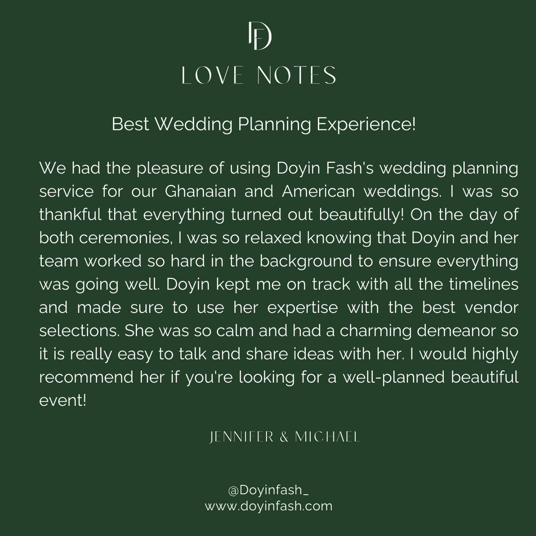 The love notes keep us going.....
Thank you for the opportunity!

#ghanaianwedding #ghanaianbride #houstonbride #weddingplannerreview #ghanaianweddingplanner #africanweddingplanner #nigerianweddingplanner #houstonpartyplanner #houstonweddingcoordinator