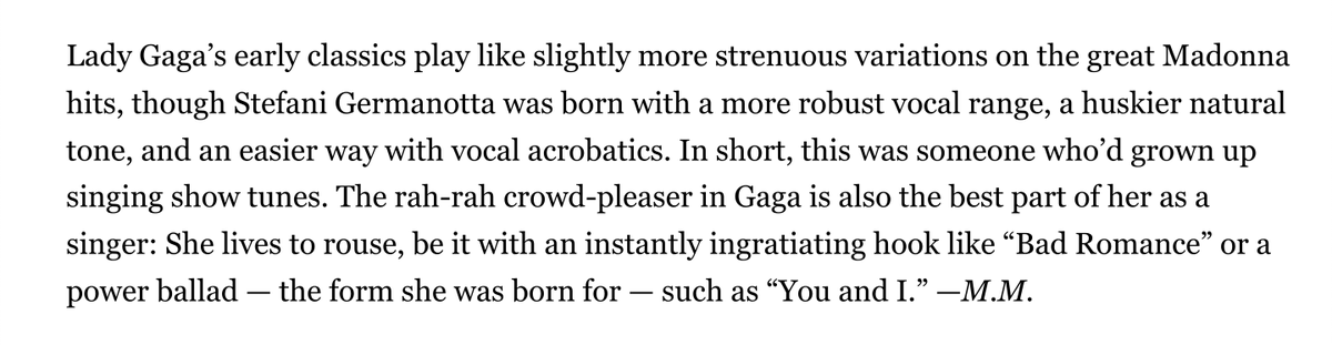 RollingStone's tweet photo. Rolling Stone names @ladygaga as one of The 200 Greatest Singers of All Time.

"The rah-rah crowd-pleaser in Gaga is also the best part of her as a singer: She lives to rouse, be it with an instantly ingratiating hook like 'Bad Romance' or a power ballad" https://t.co/LRitGzwhfN https://t.co/bGsaSGt4Ah