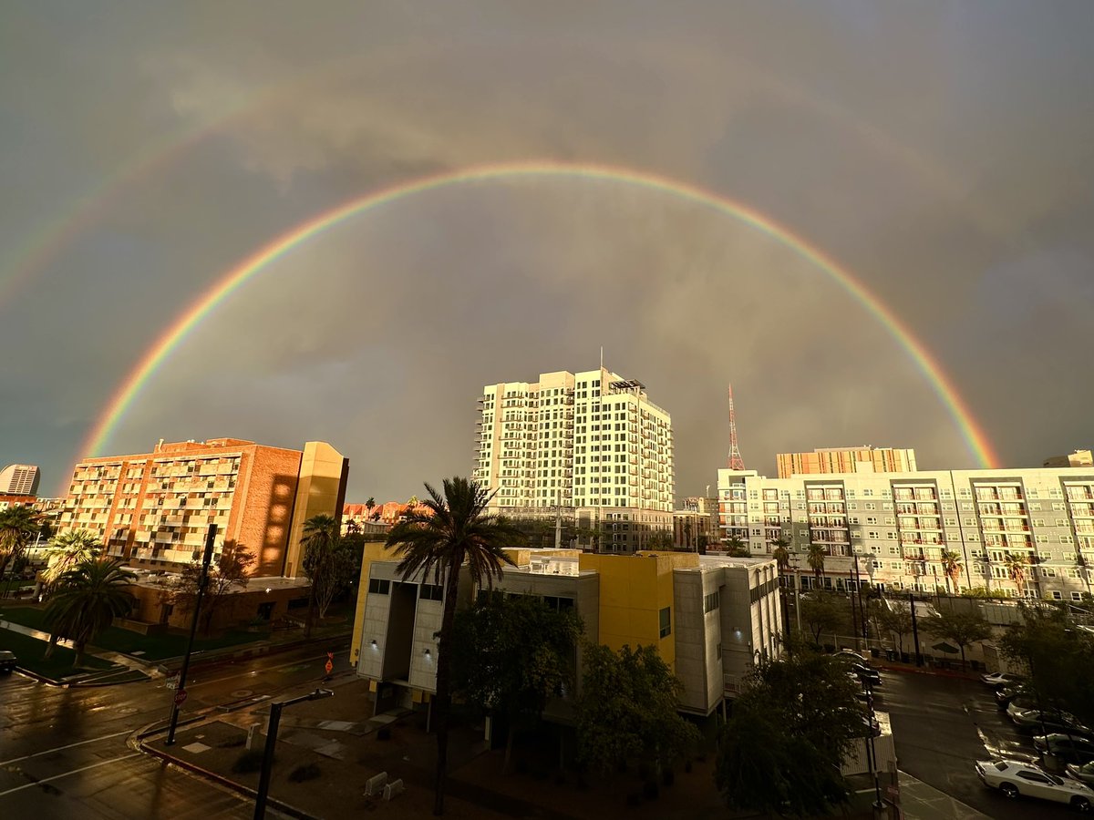 yarotsyhanenko's tweet photo. What are the odds of seeing a rainbow in Phoenix, one of the driest cities in the US? And what are the chances of seeing a full double arch here? It's almost impossible, but miracles happen.

Statistics - is only about numbers, reality is colorful. Have a fantastic year, guys! https://t.co/pJxEy3XKAz