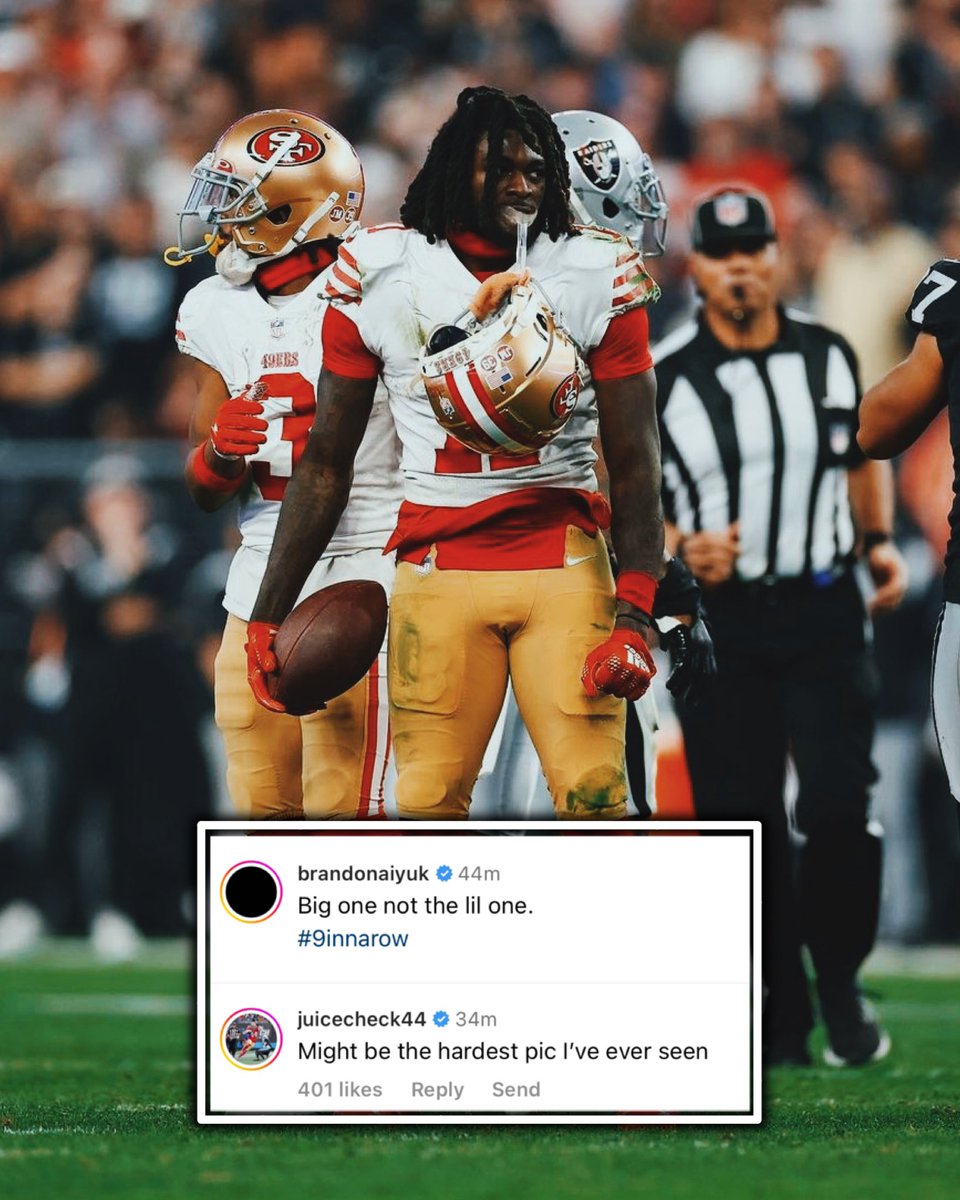 TheSFNiners's tweet photo. This picture of Brandon Aiyuk goes entirely TOO hard 😮‍💨

#49ers || #FTTB https://t.co/kRxoyhhPJl