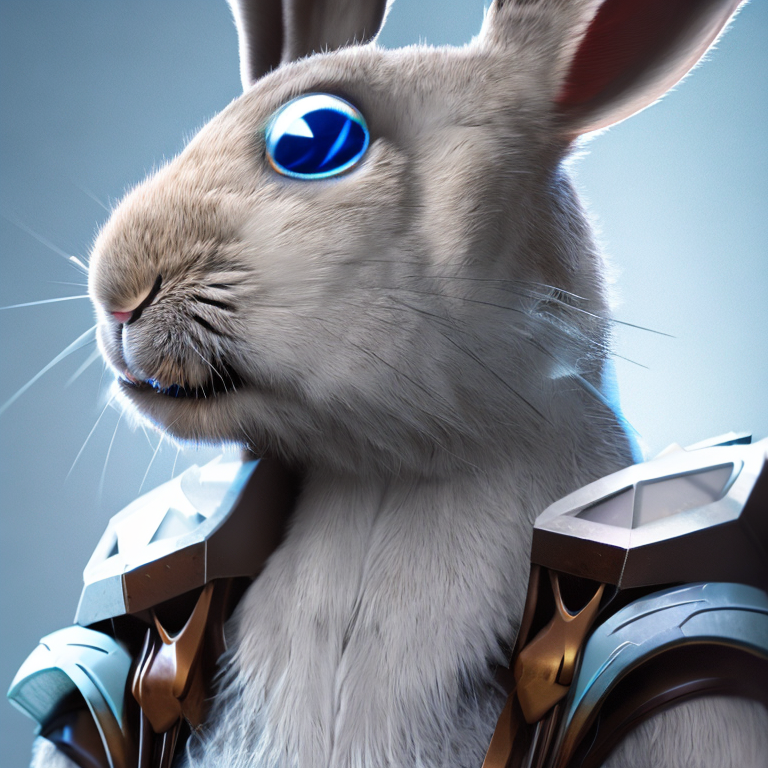 CREAIT_OFFICIAL's tweet photo. Portrait of a rabbit with blue eyes, wearing a futuristic armor and holding a staff, 4K resolution, artstation #rabbit #blue_eyes #futuristic_armor #staff #4K_resolution #artstation #aiart #aigeneratedart https://t.co/dQAlu98rkI